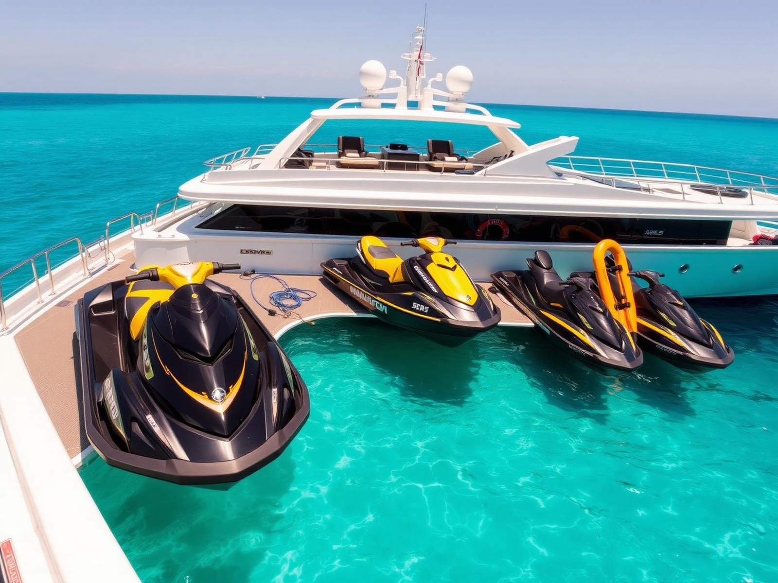 Water toys on yacht swim platform